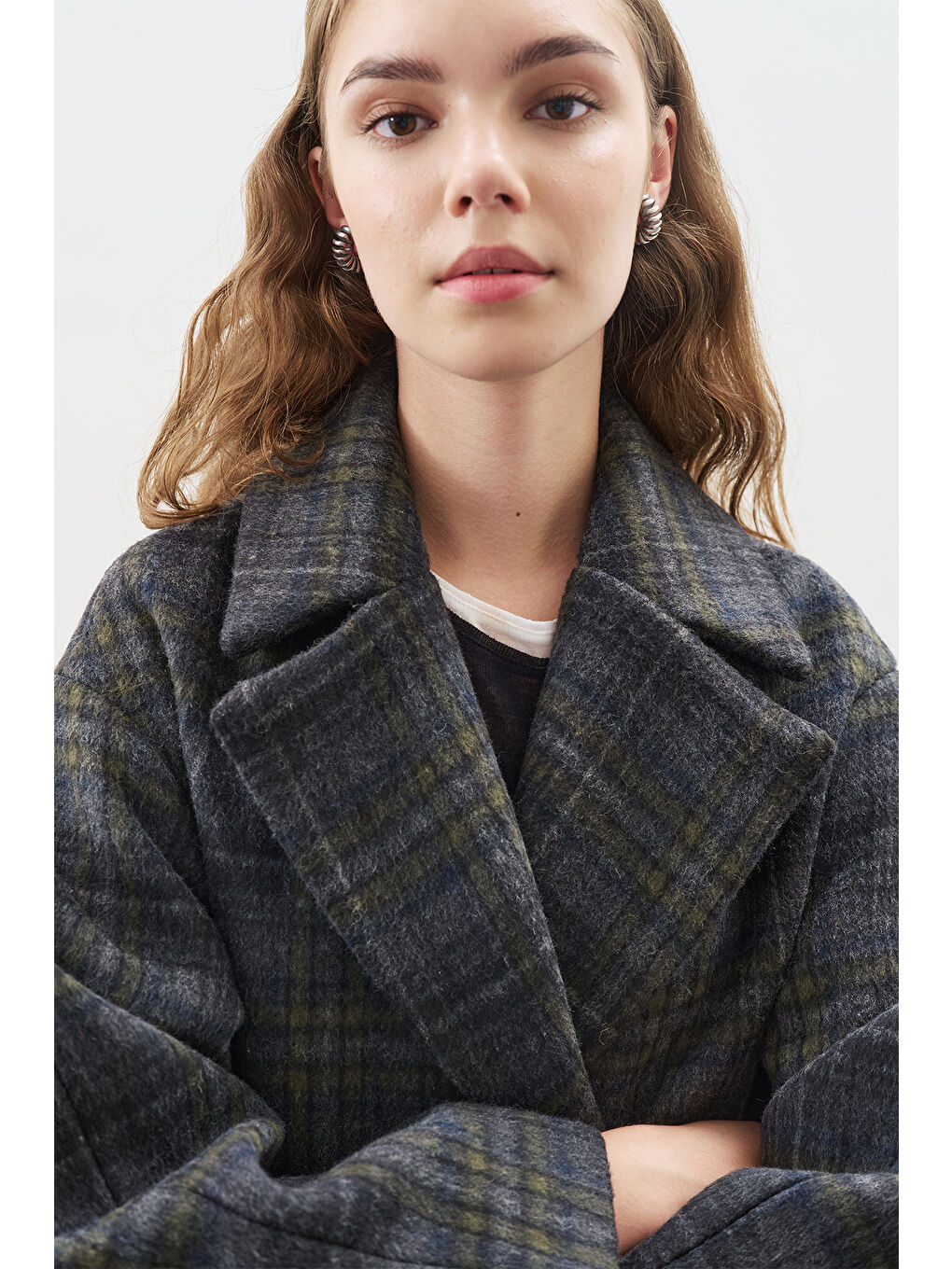 Ekose Desenli Kaşe Yünlü Kaban Antrasit-6