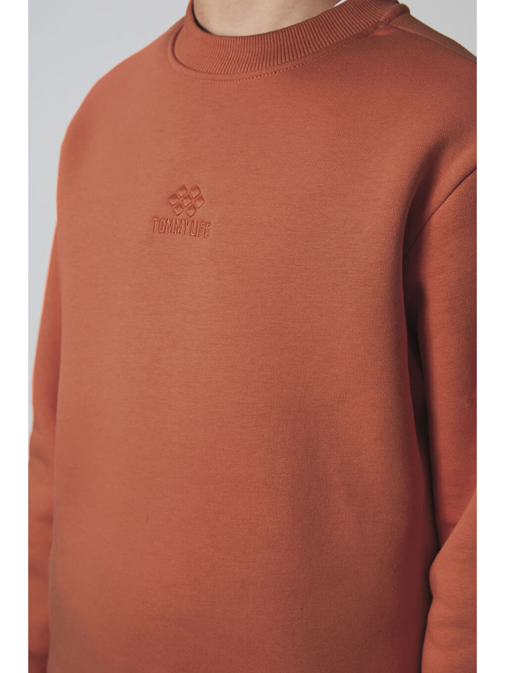 Kahverengi Kiremit Pamuklu Kalın İçi Tüylü Yumuşak Dokulu Standart Fit Nakışlı Erkek Çocuk Sweatshirt - 11232-2