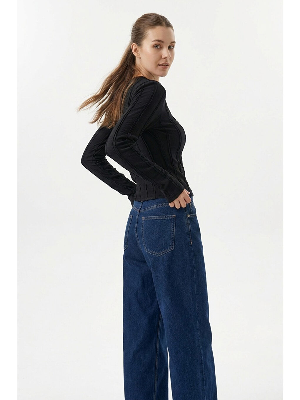 Kadın Dokulu Örme Bluz 980 - Siyah-5