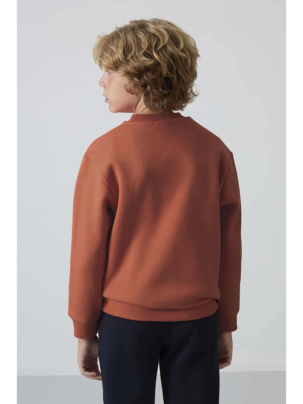 Kahverengi Kiremit Pamuklu Kalın İçi Tüylü Yumuşak Dokulu Standart Fit Nakışlı Erkek Çocuk Sweatshirt - 11232-4