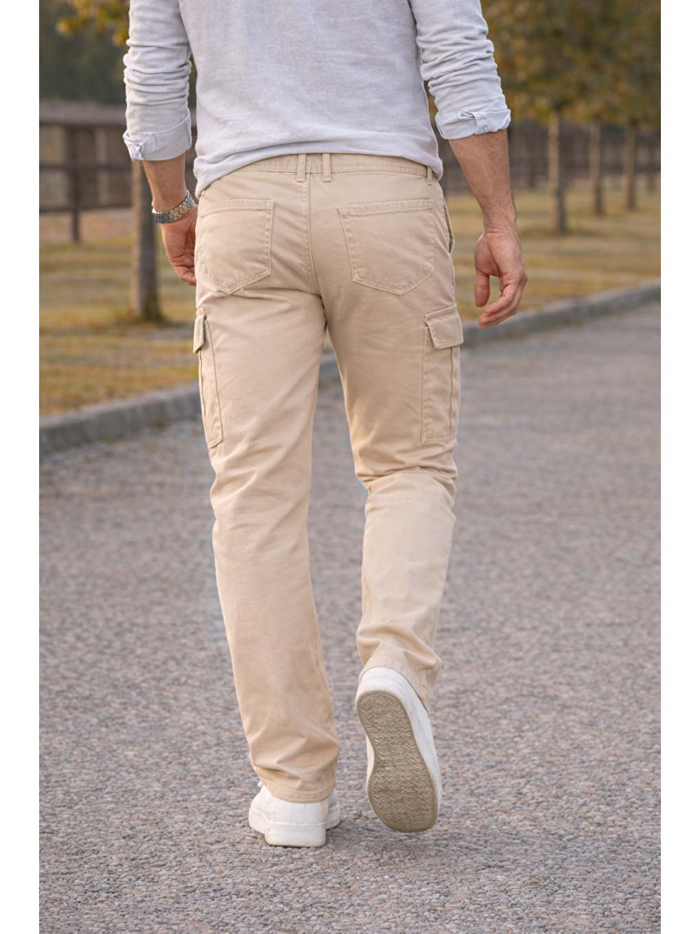 Erkek Premium Comfort Bej Kargo Baggy Pantolon-5