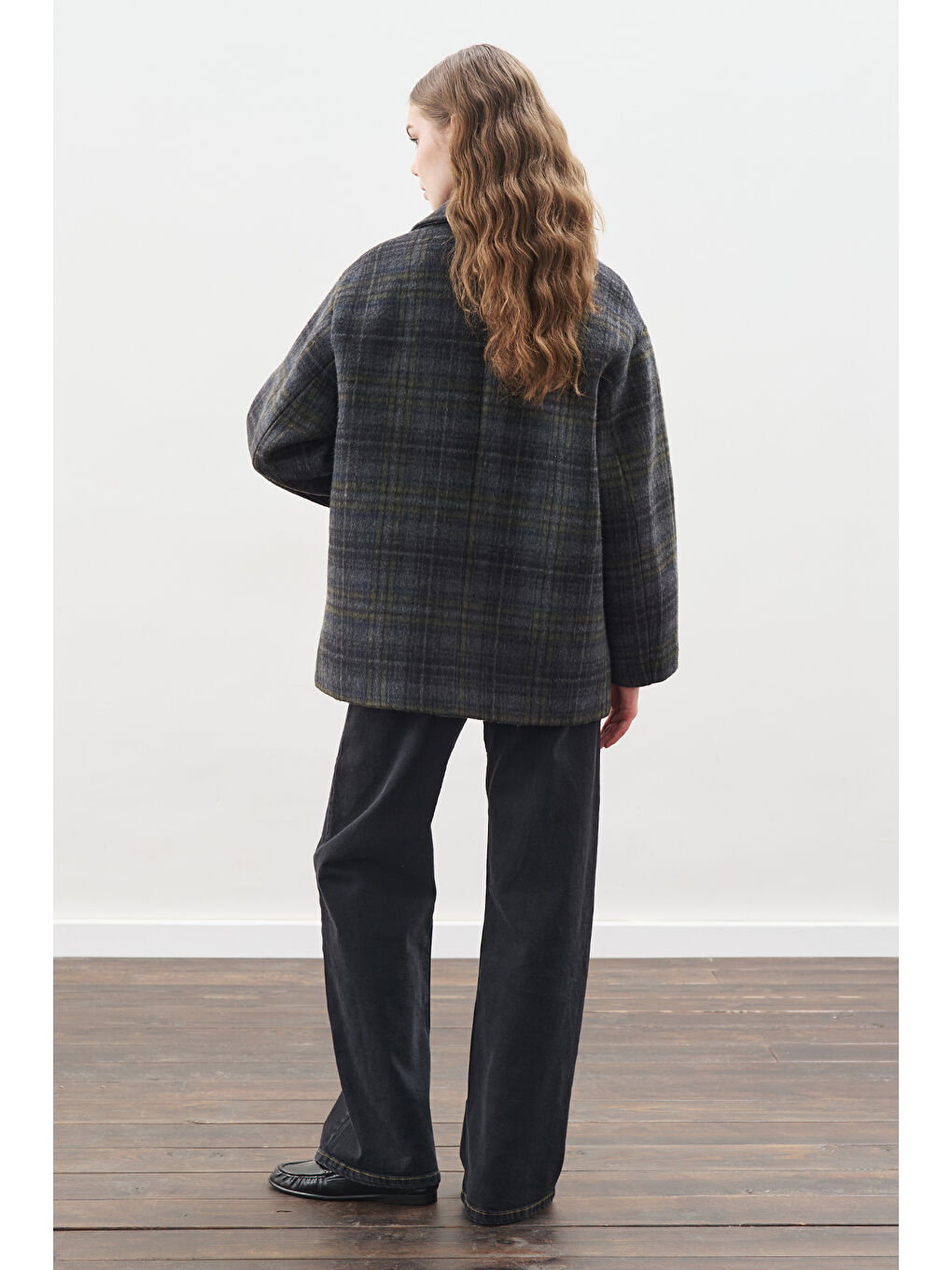 Ekose Desenli Kaşe Yünlü Kaban Antrasit-7