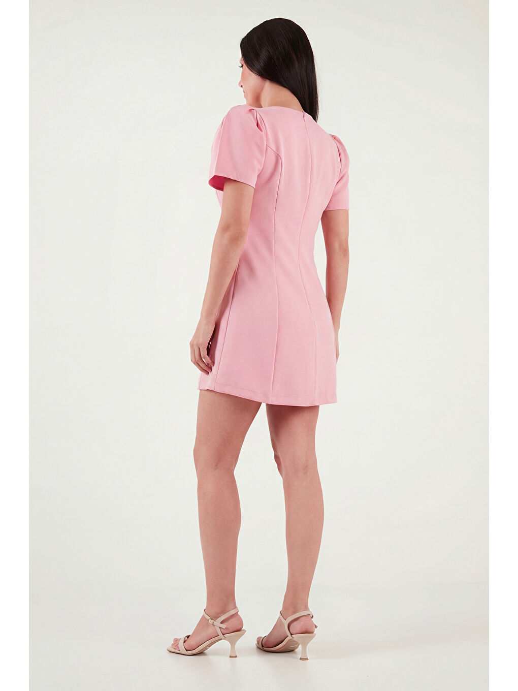 Pembe Kayık Yaka Balon Kol Mini Davet Elbise 6525735-6