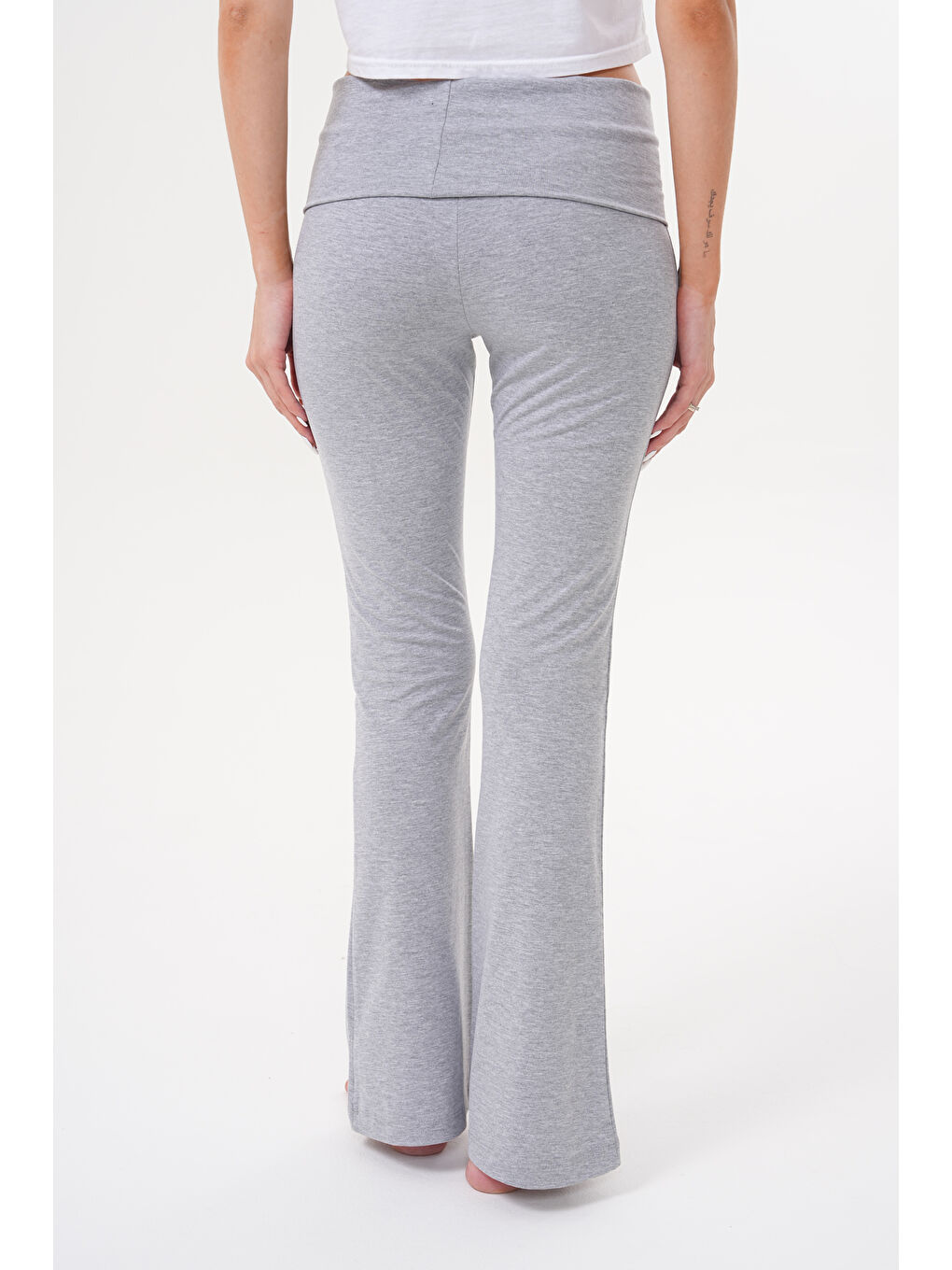 Gri Kadın Pantolon İspanyol Paça Jarse Pamuklu Pantolon YÜKSEK-BEL-PANTOLON-1
