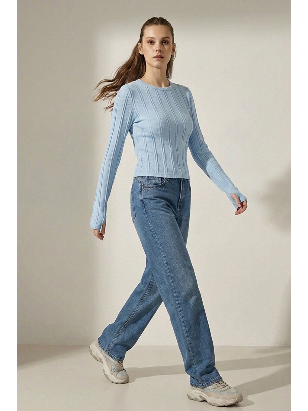 Kadın Dokulu Örme Bluz 980 - Mavi-1