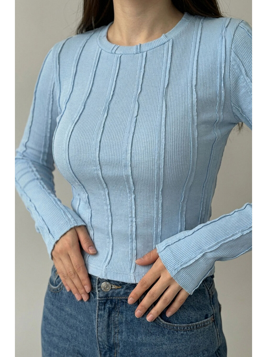 Kadın Dokulu Örme Bluz 980 - Mavi-2