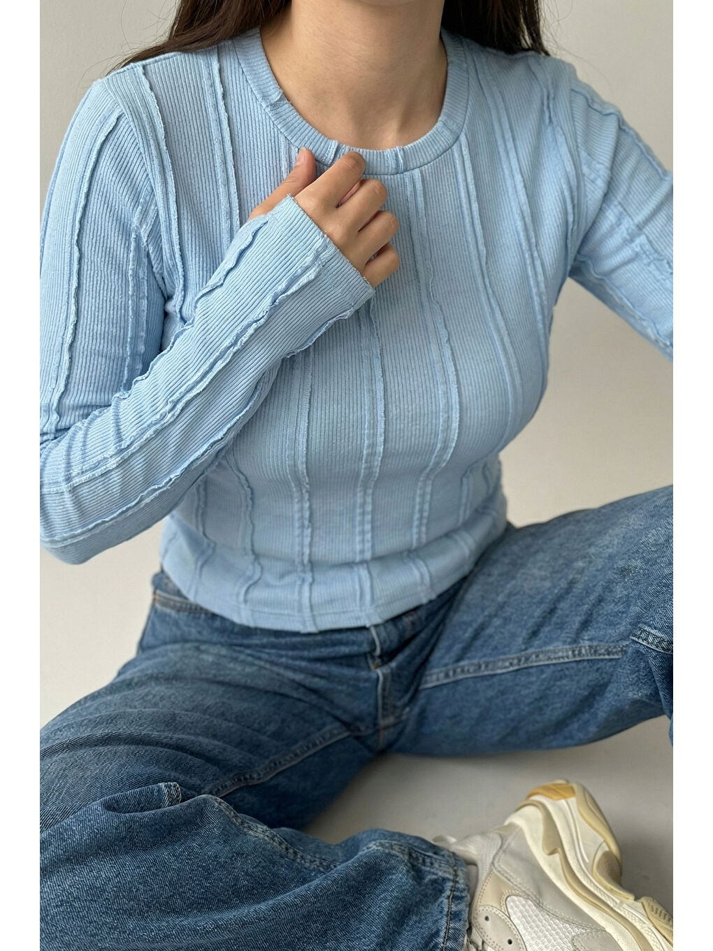 Kadın Dokulu Örme Bluz 980 - Mavi-3