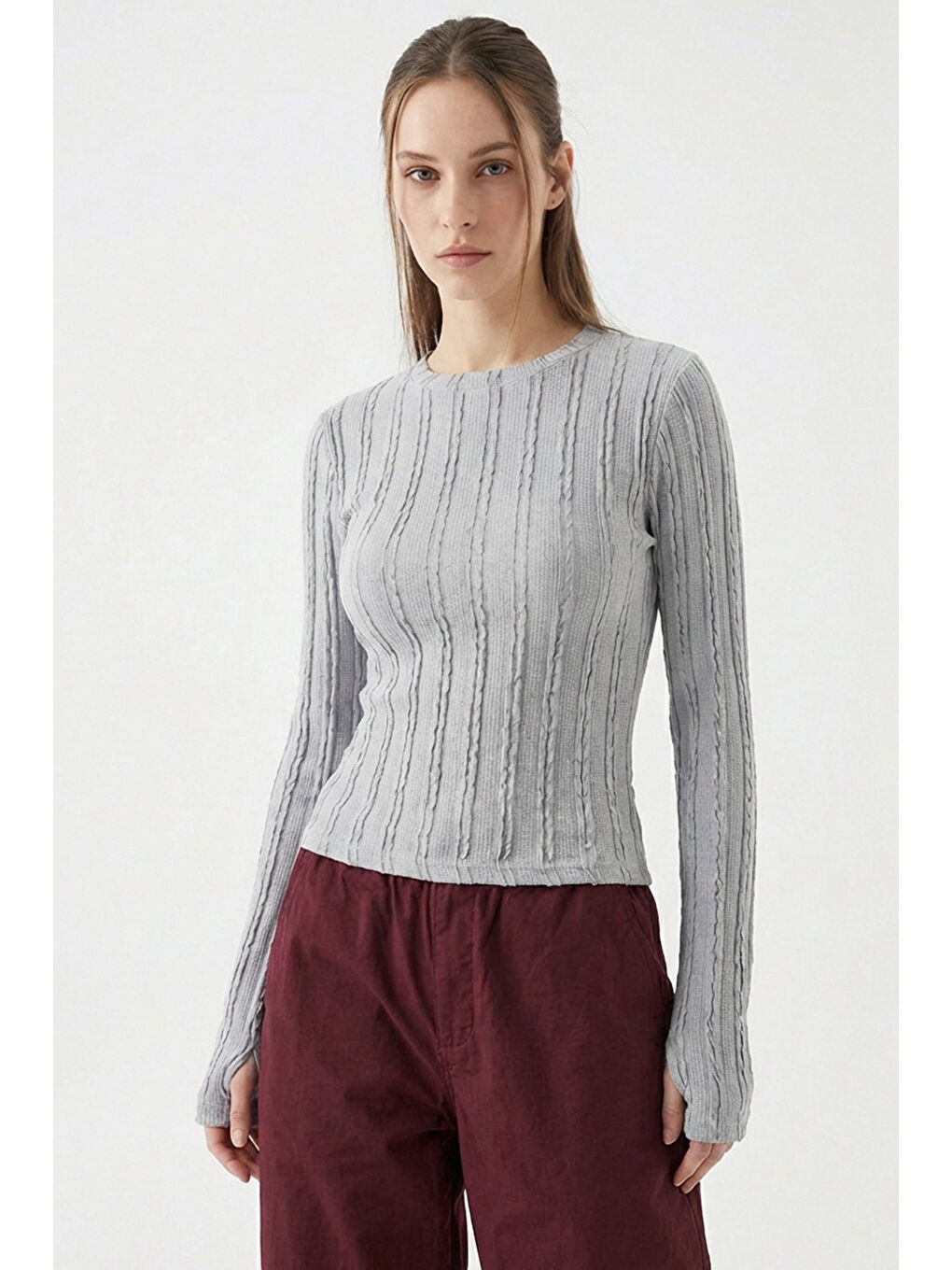 Kadın Dokulu Örme Bluz 980 - Gri