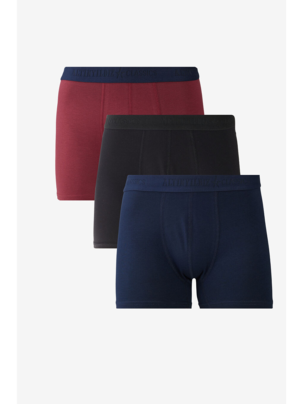Erkek Lacivert-Bordo-Siyah Premium Pamuklu 3'lü Paket Esnek Boxer