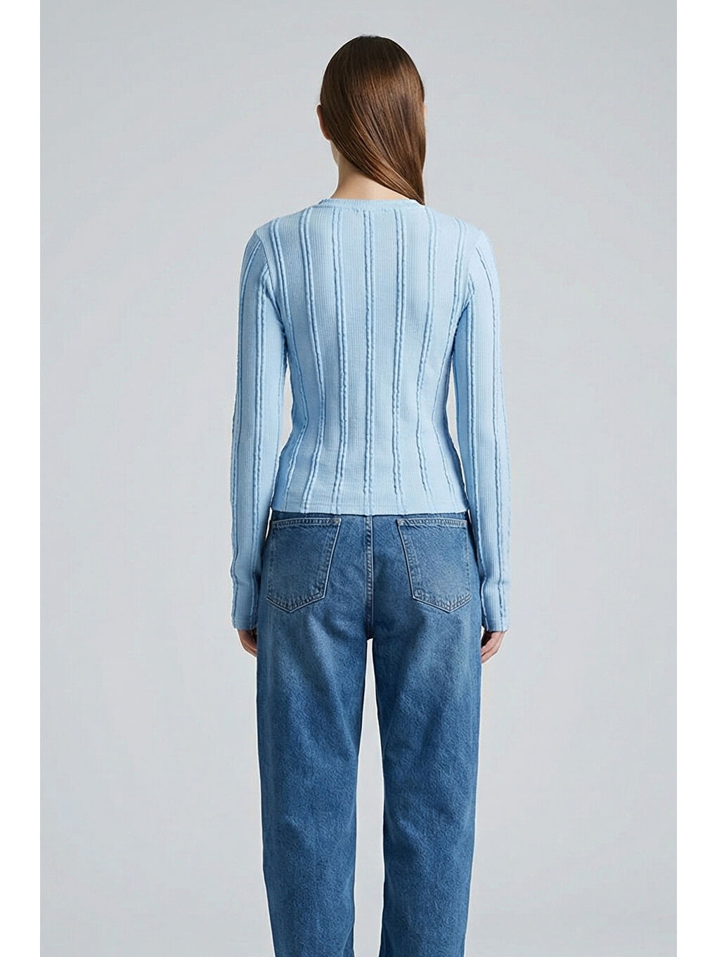 Kadın Dokulu Örme Bluz 980 - Mavi-4