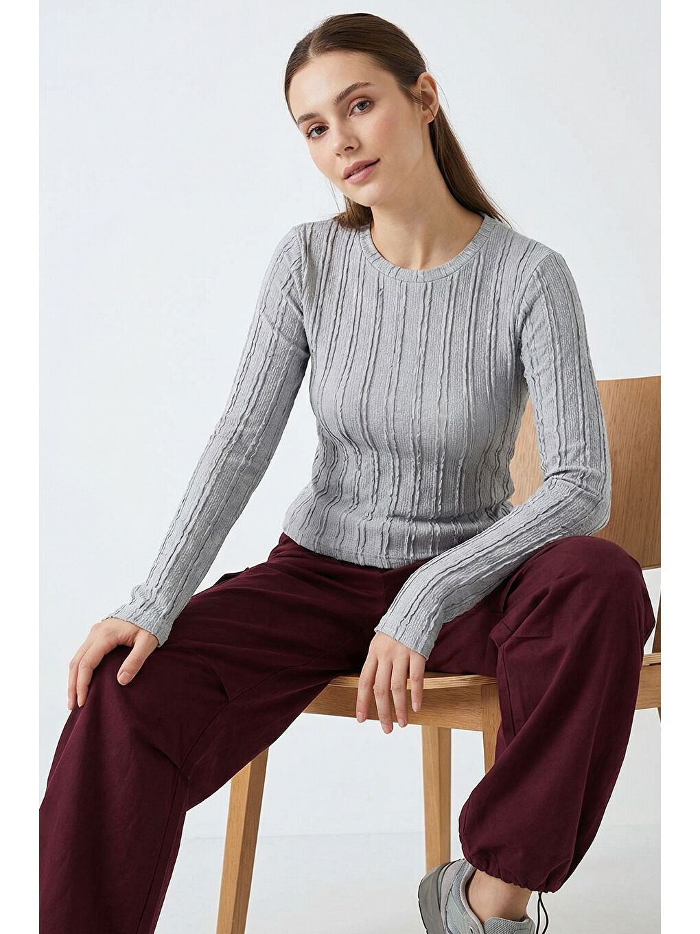 Kadın Dokulu Örme Bluz 980 - Gri-1