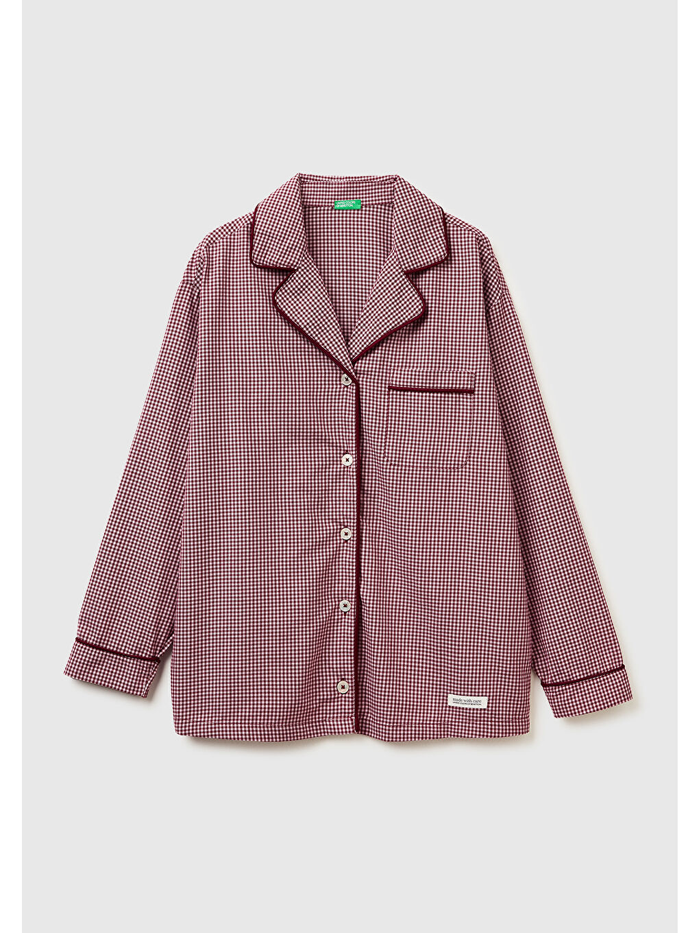 Kadın Mor %100 Pamuk Kare Desenli Logolu Gömlek Yaka Pijama Üstü-1