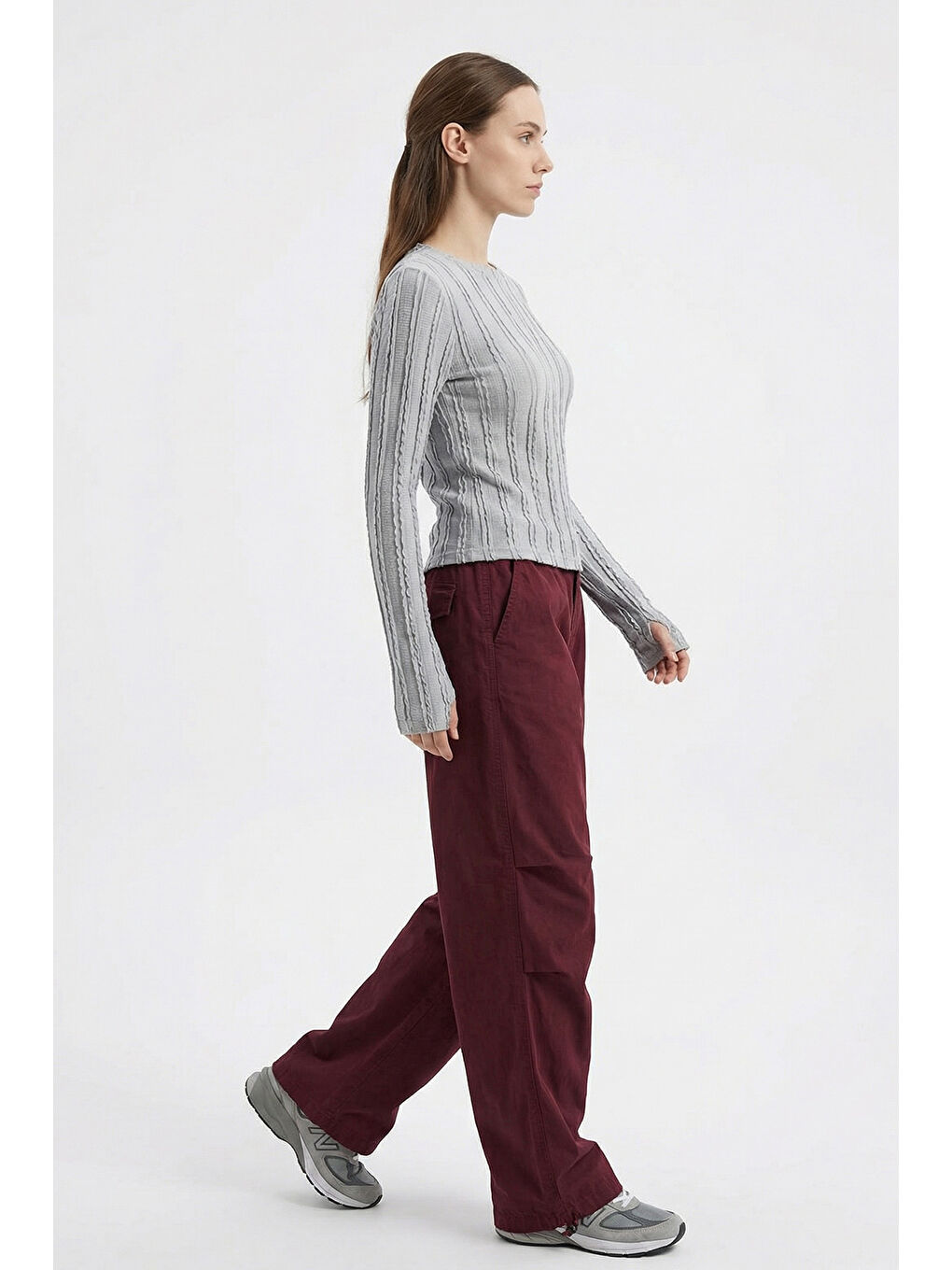 Kadın Dokulu Örme Bluz 980 - Gri-3