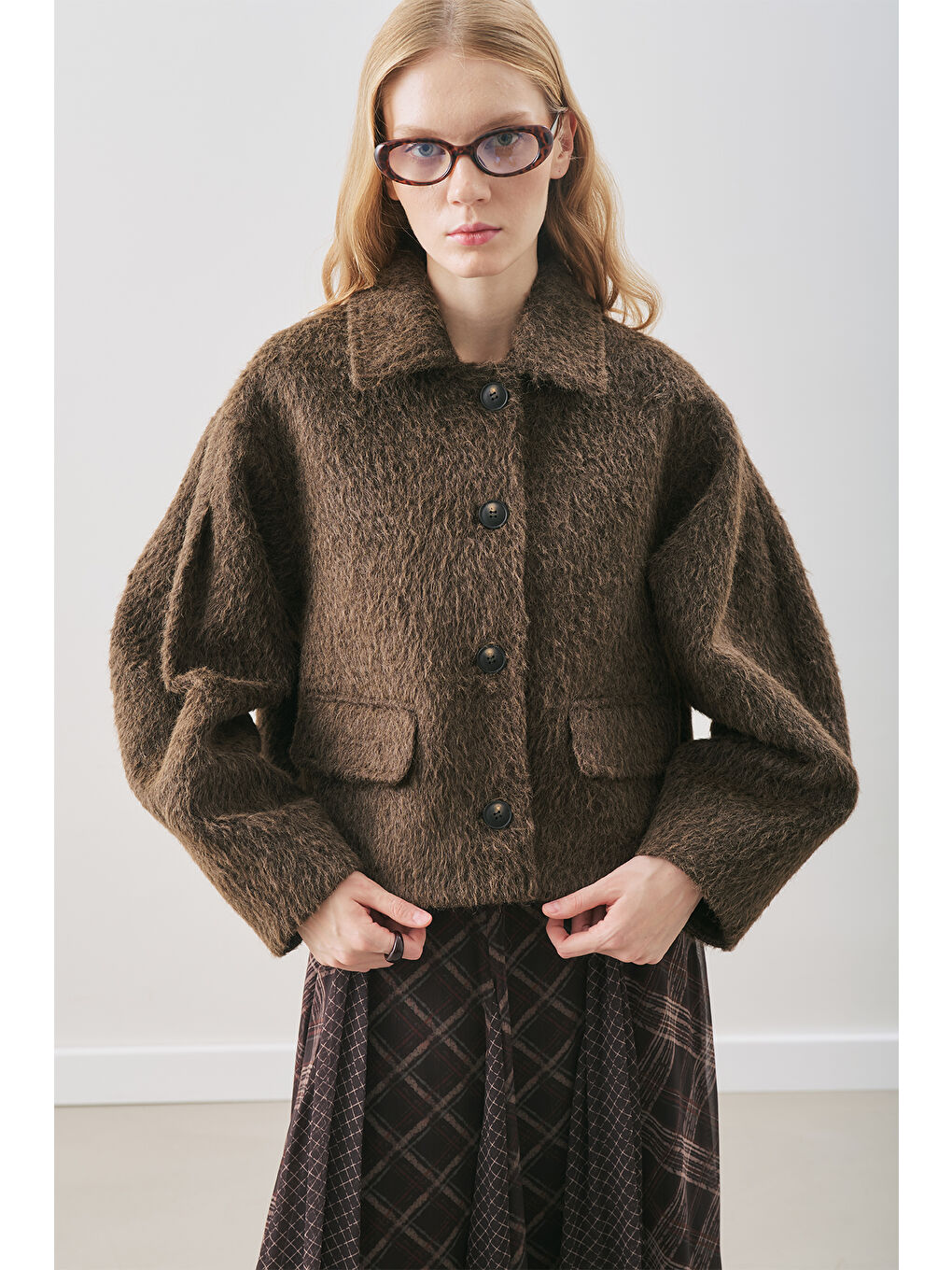 Boucle Kısa Kaban Kahverengi-2