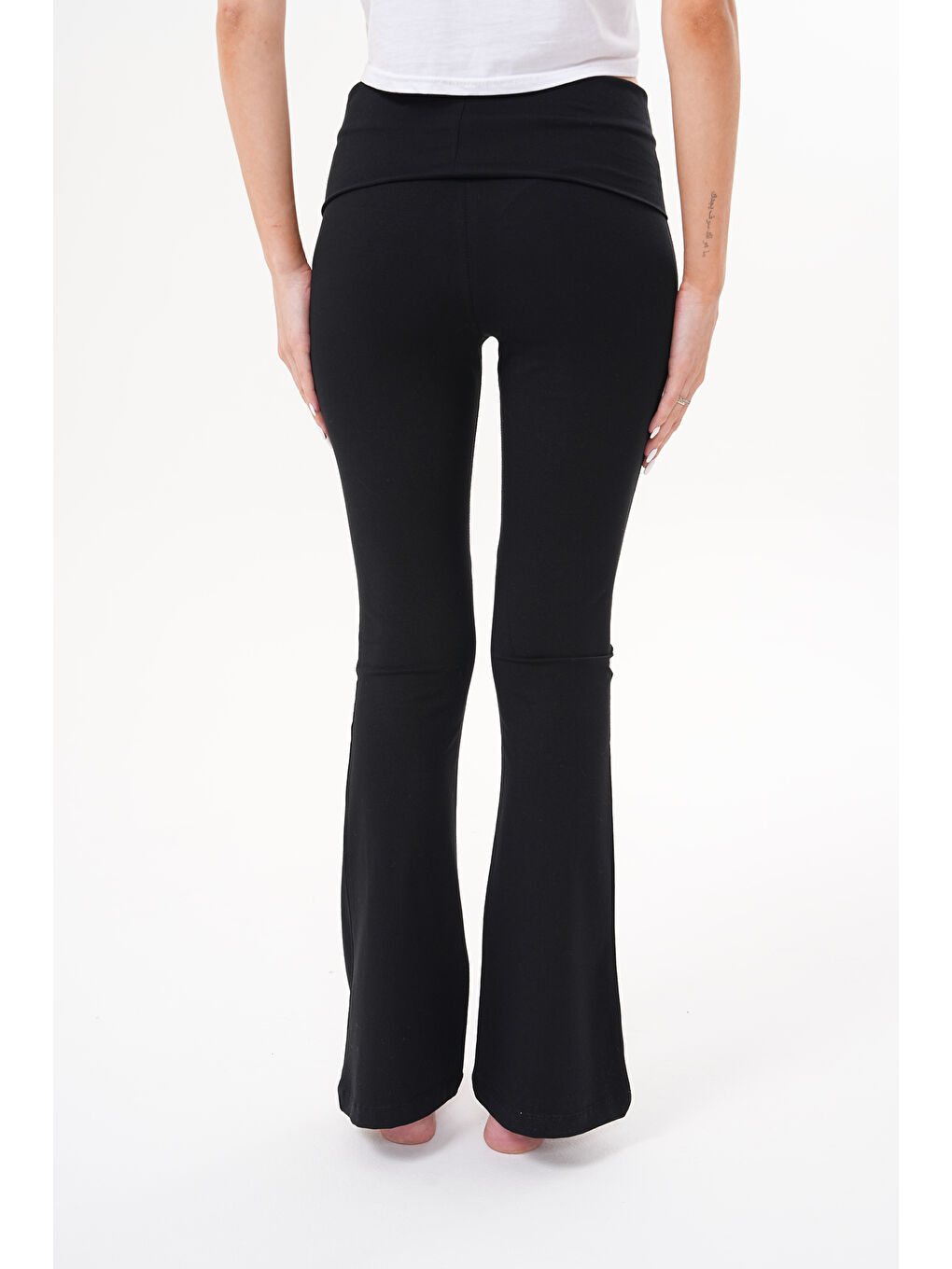 Siyah Kadın Pantolon İspanyol Paça Jarse Pamuklu Pantolon YÜKSEK-BEL-PANTOLON-2