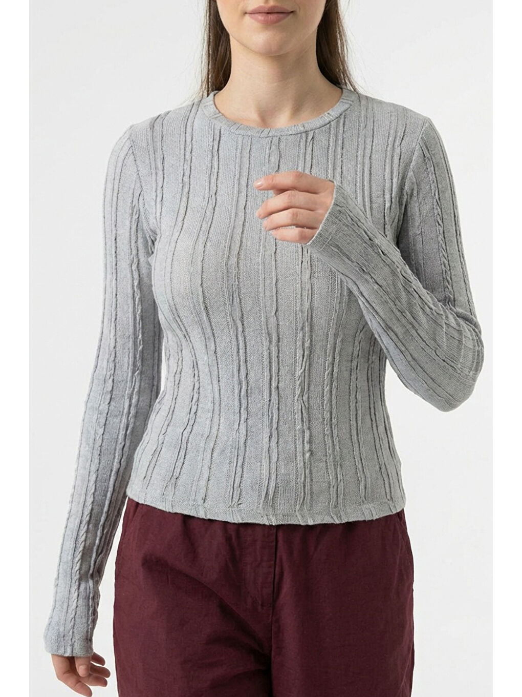 Kadın Dokulu Örme Bluz 980 - Gri-4