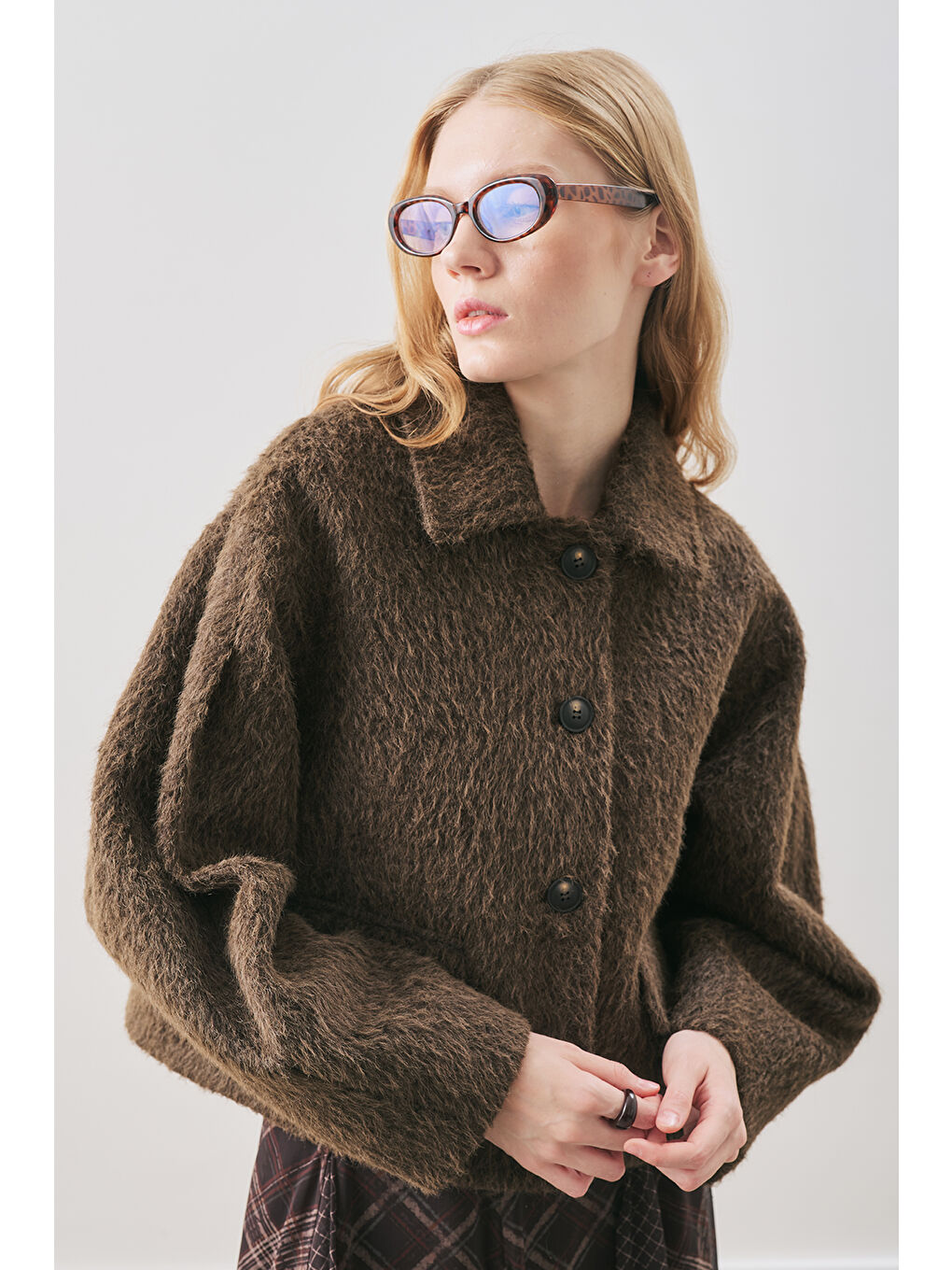 Boucle Kısa Kaban Kahverengi-3