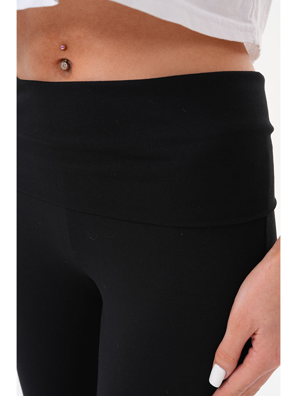 Siyah Kadın Pantolon İspanyol Paça Jarse Pamuklu Pantolon YÜKSEK-BEL-PANTOLON-3