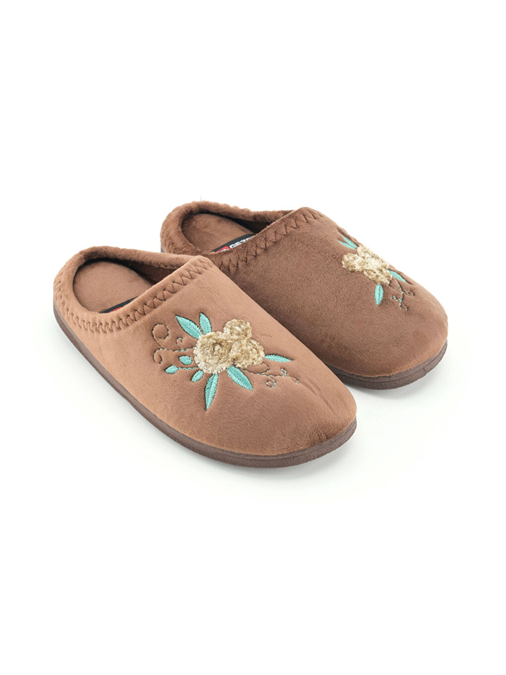 Kahverengi Kadın Kışlık PU Rahat Taban Nakışlı Tasarım Ev Bahçe Terlik-2