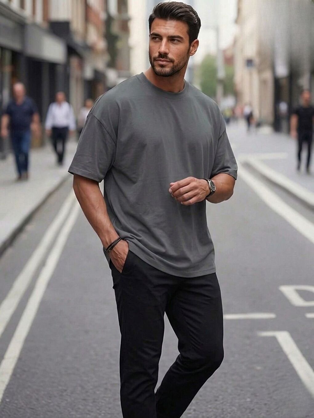 Gri %100 saf pamuk Füme Unisex Tişört-1