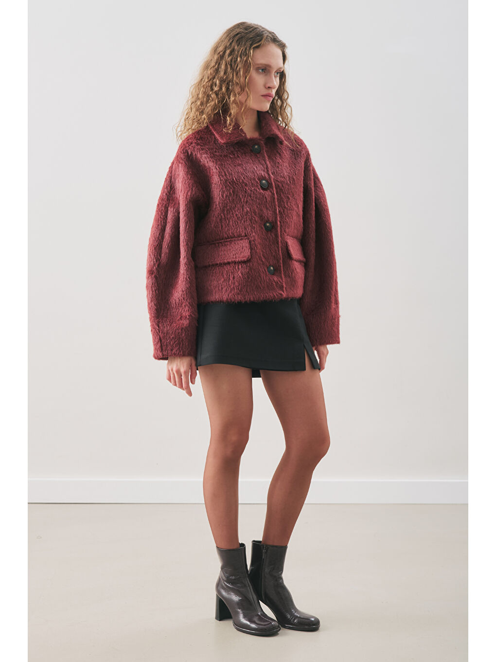Boucle Kısa Kaban Bordo-2