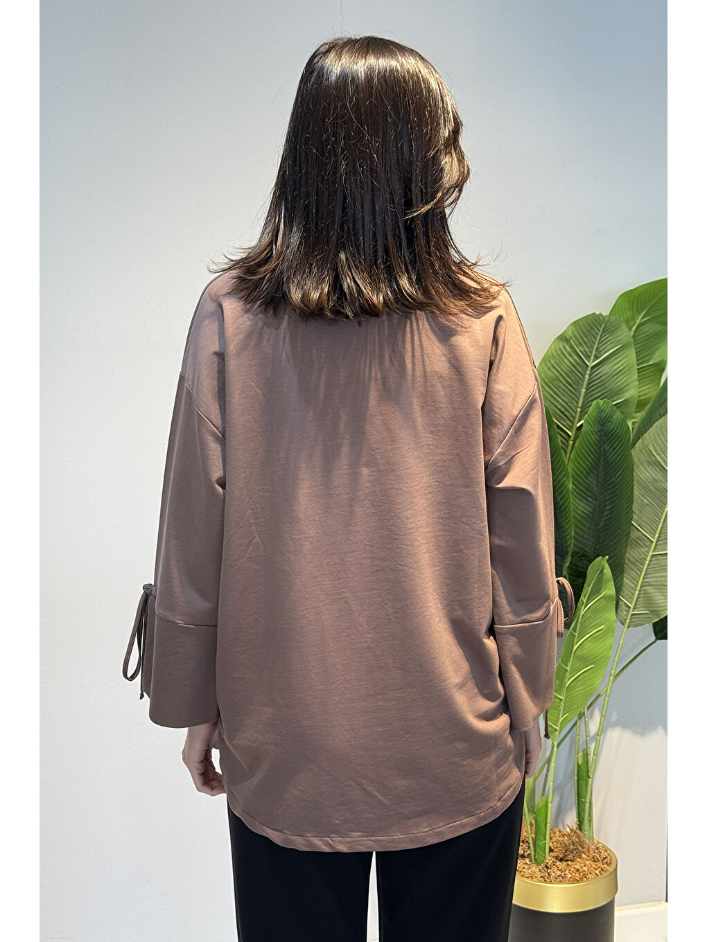 Bej Manşeti ve Beli Bağcık Detay Sweat Tunik 3066 Vizon-4