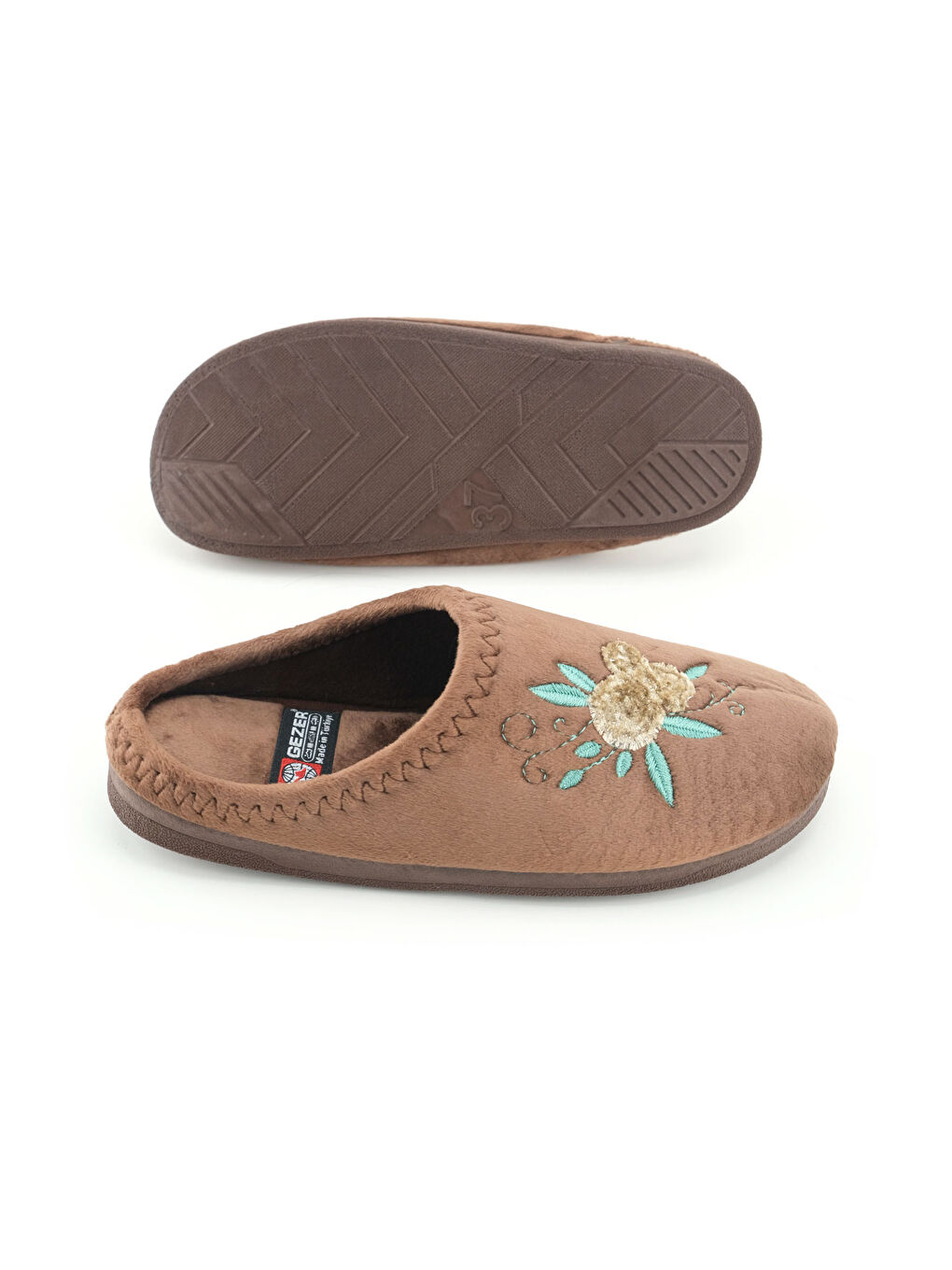 Kahverengi Kadın Kışlık PU Rahat Taban Nakışlı Tasarım Ev Bahçe Terlik-4