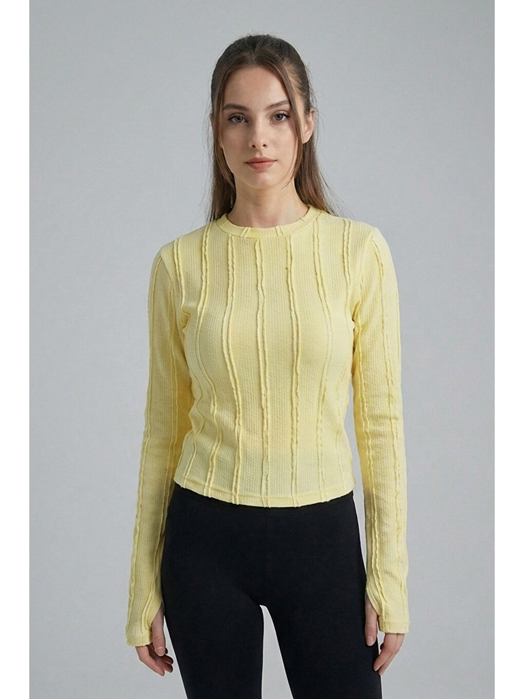 Kadın Dokulu Örme Bluz 980 - Sarı