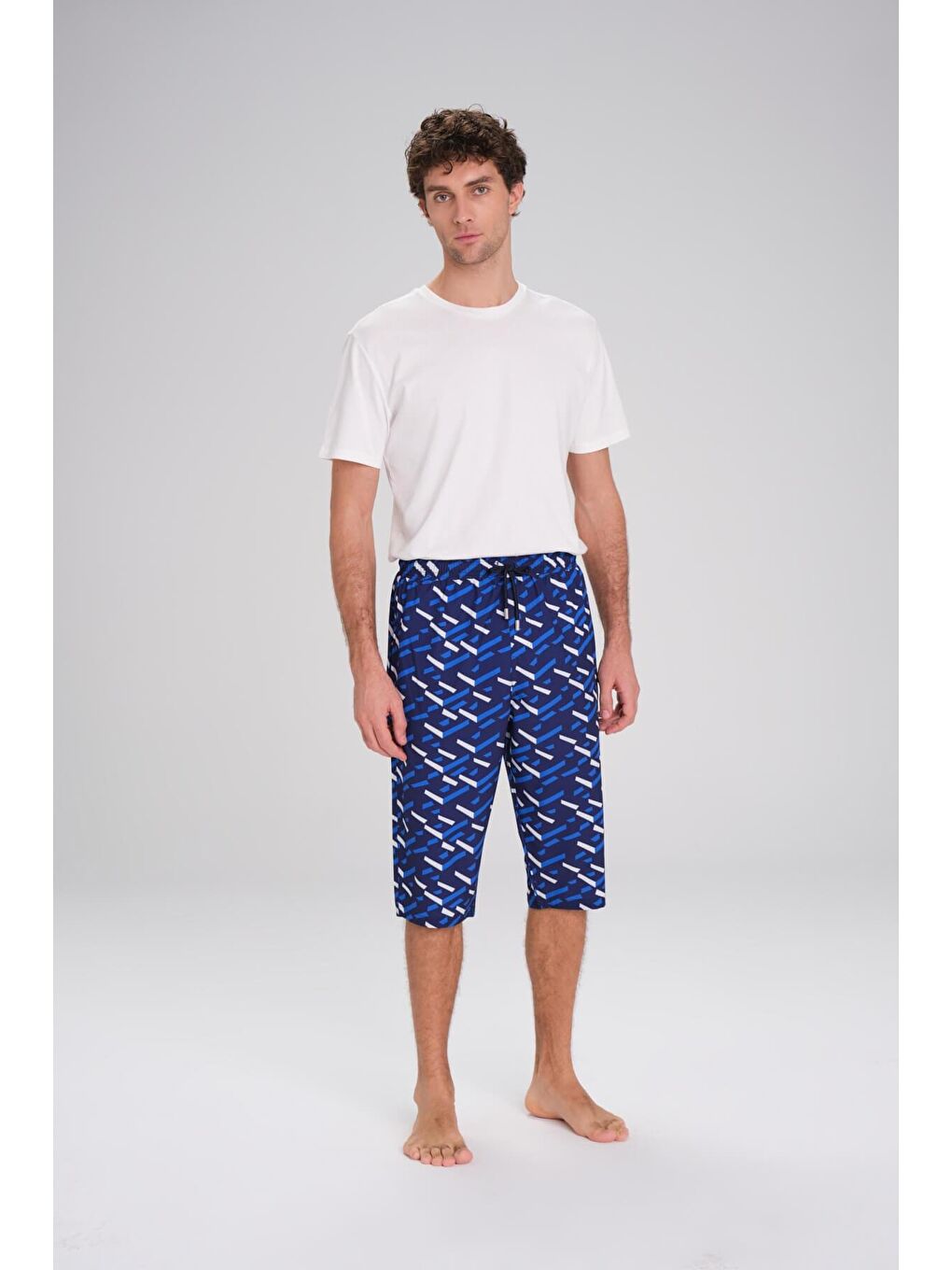 Desenli Lacivert Uzun Erkek Havuz Ve Deniz Şortu 2418