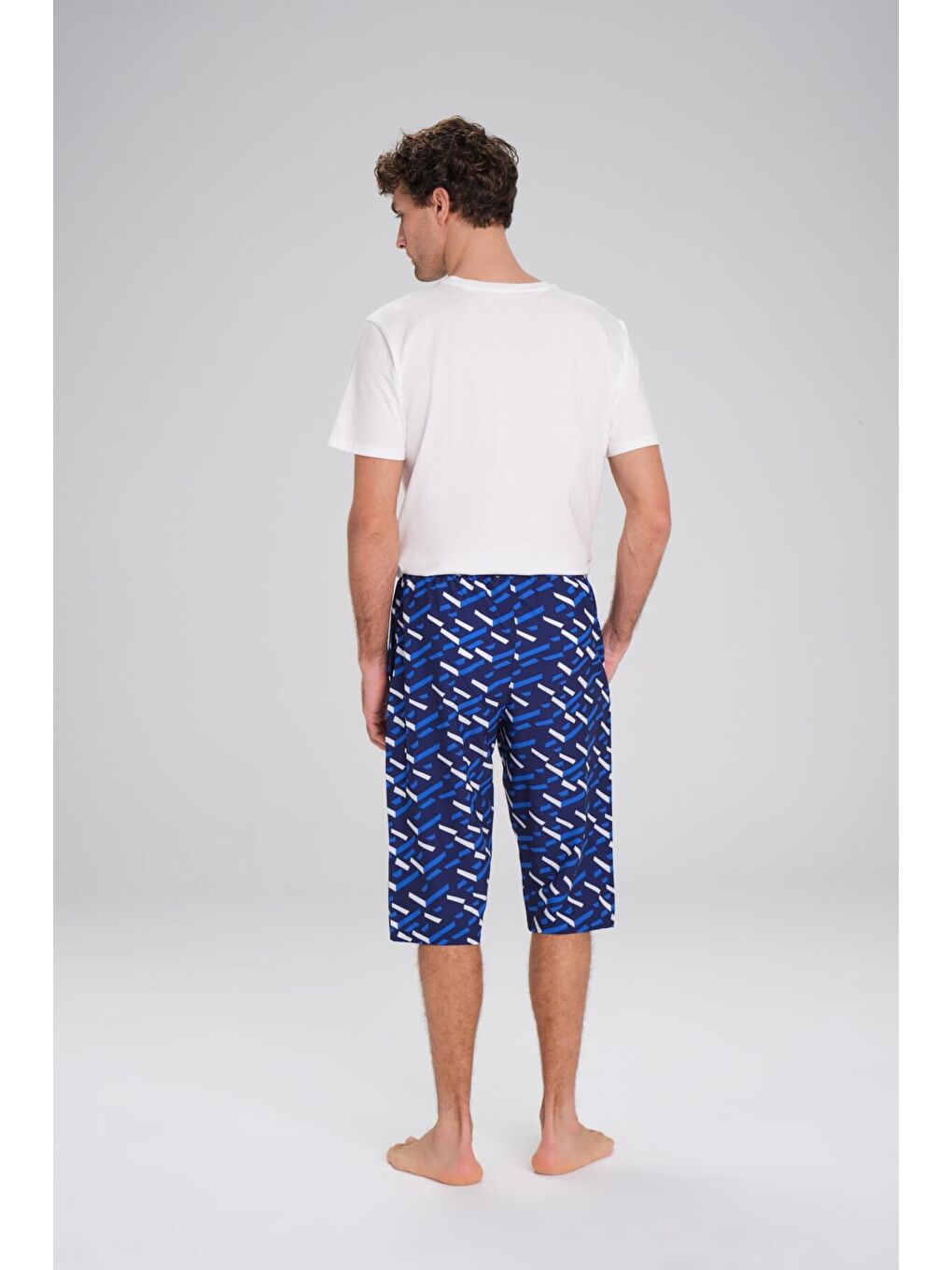 Desenli Lacivert Uzun Erkek Havuz Ve Deniz Şortu 2418-1