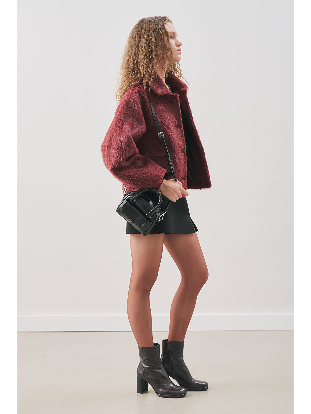 Boucle Kısa Kaban Bordo-3