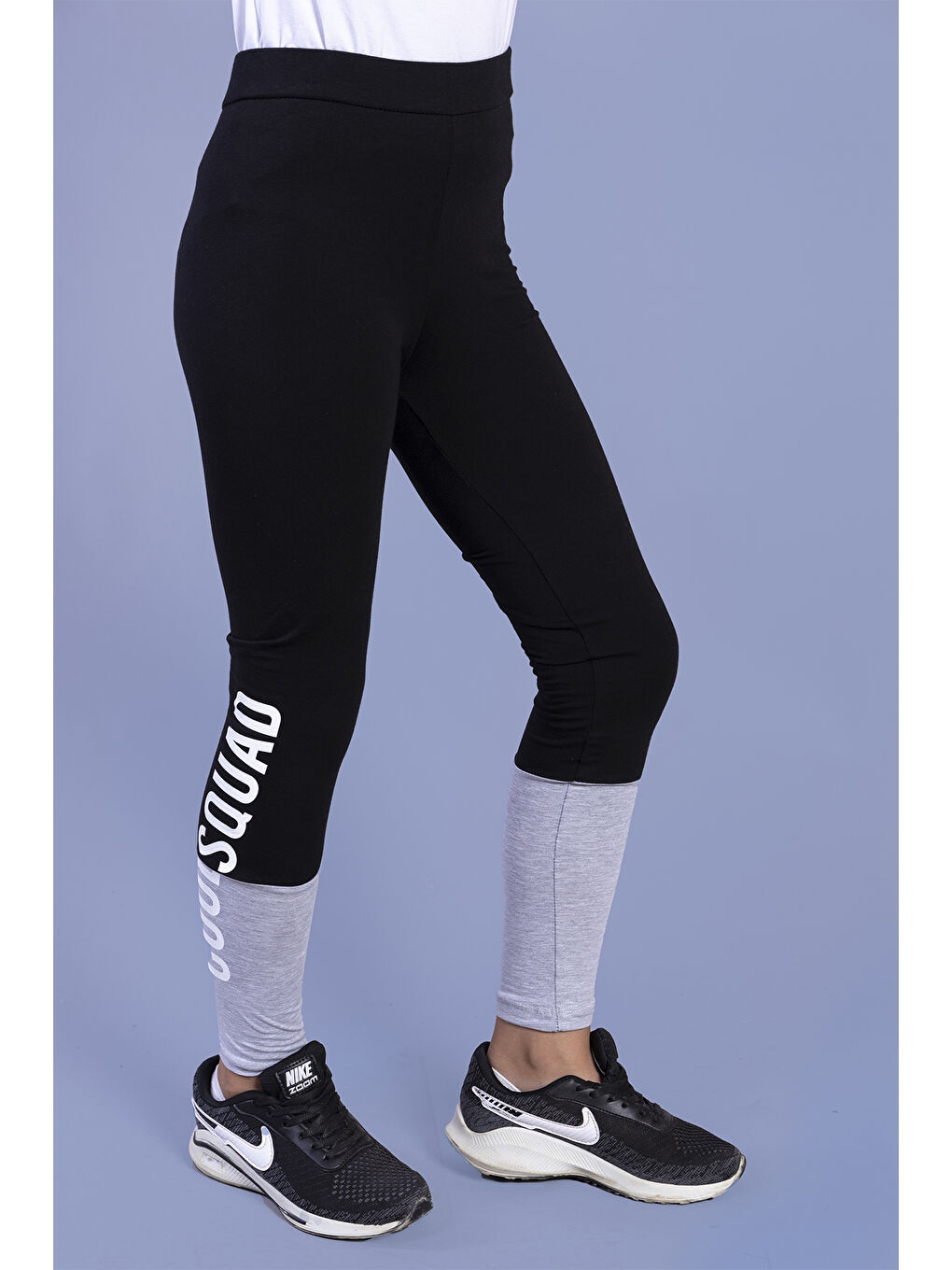 Gri Kız Çocuk Garni Detaylı Baskılı Tayt