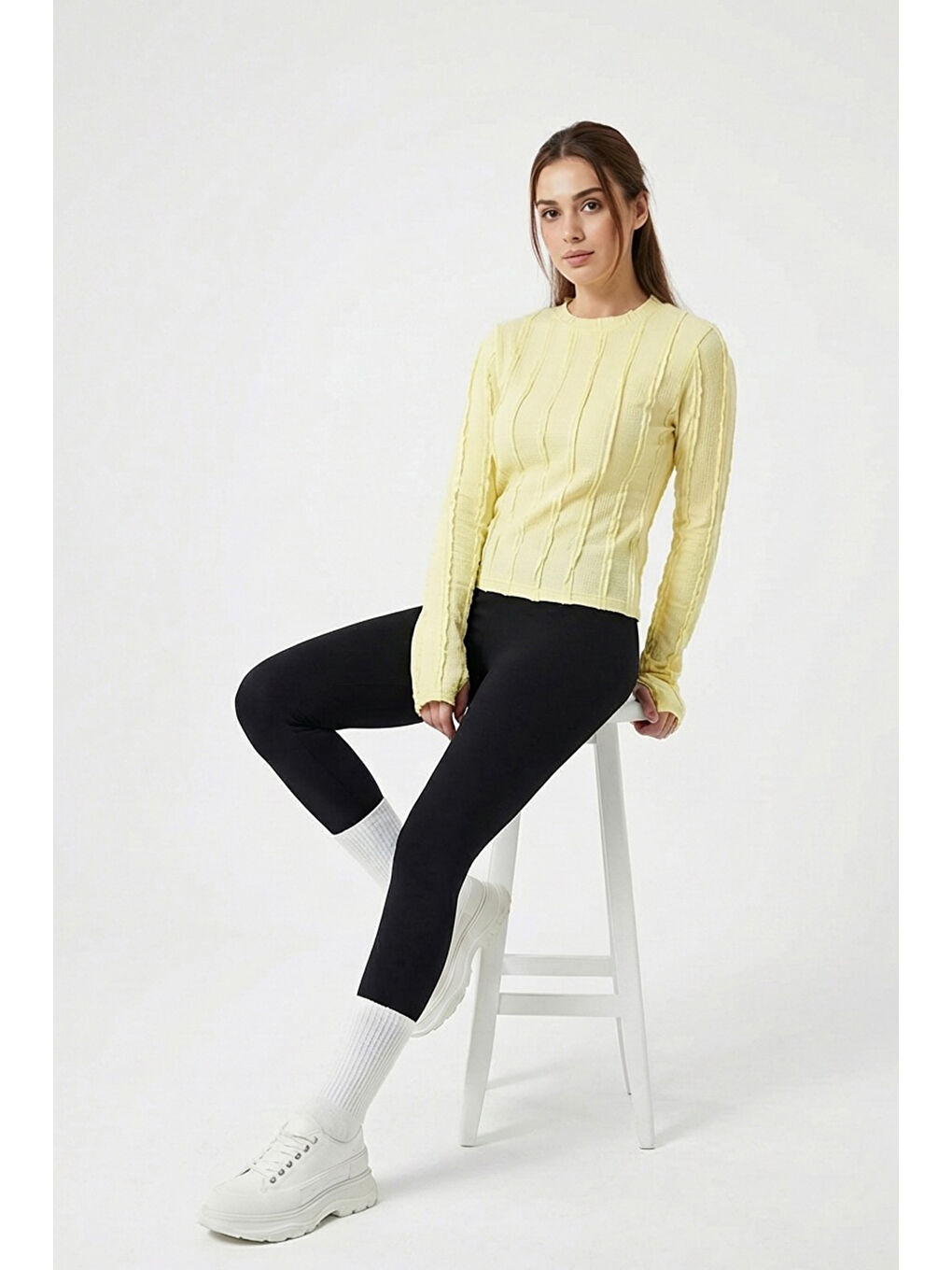 Kadın Dokulu Örme Bluz 980 - Sarı-1