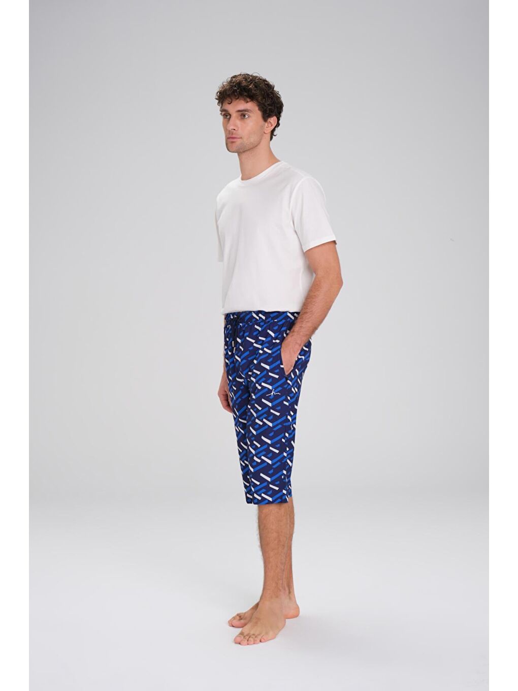 Desenli Lacivert Uzun Erkek Havuz Ve Deniz Şortu 2418-2