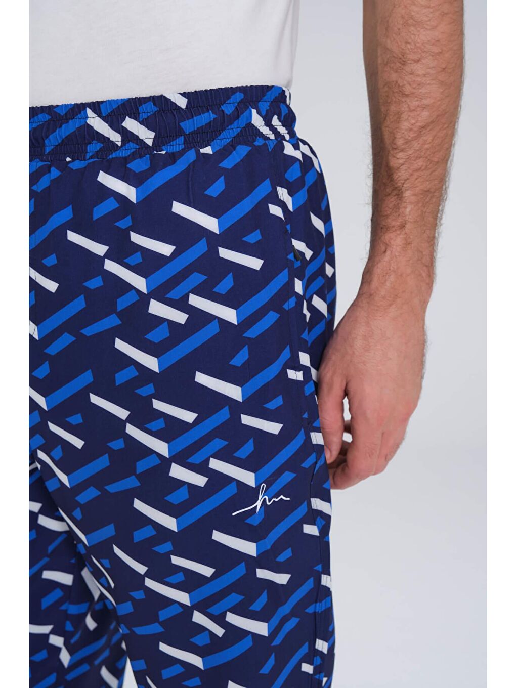 Desenli Lacivert Uzun Erkek Havuz Ve Deniz Şortu 2418-3