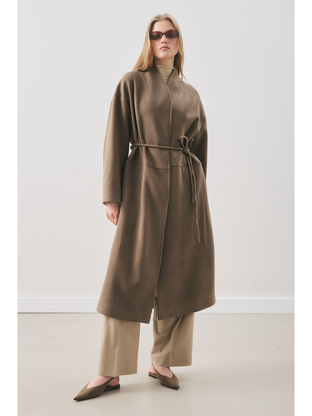 Soft Kaşe Atkılı Kaban Haki-1