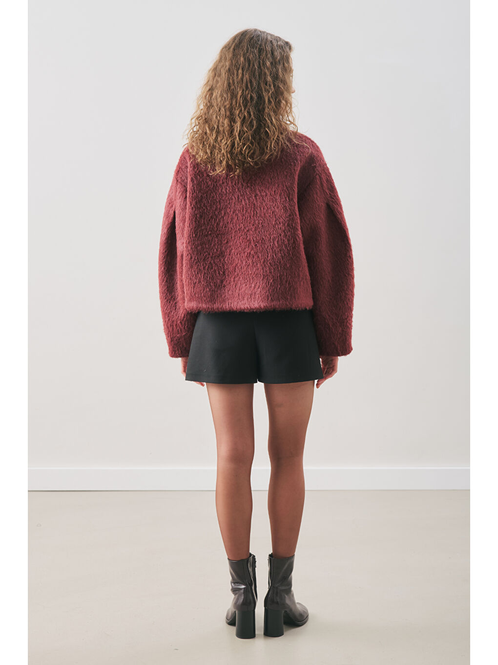 Boucle Kısa Kaban Bordo-5