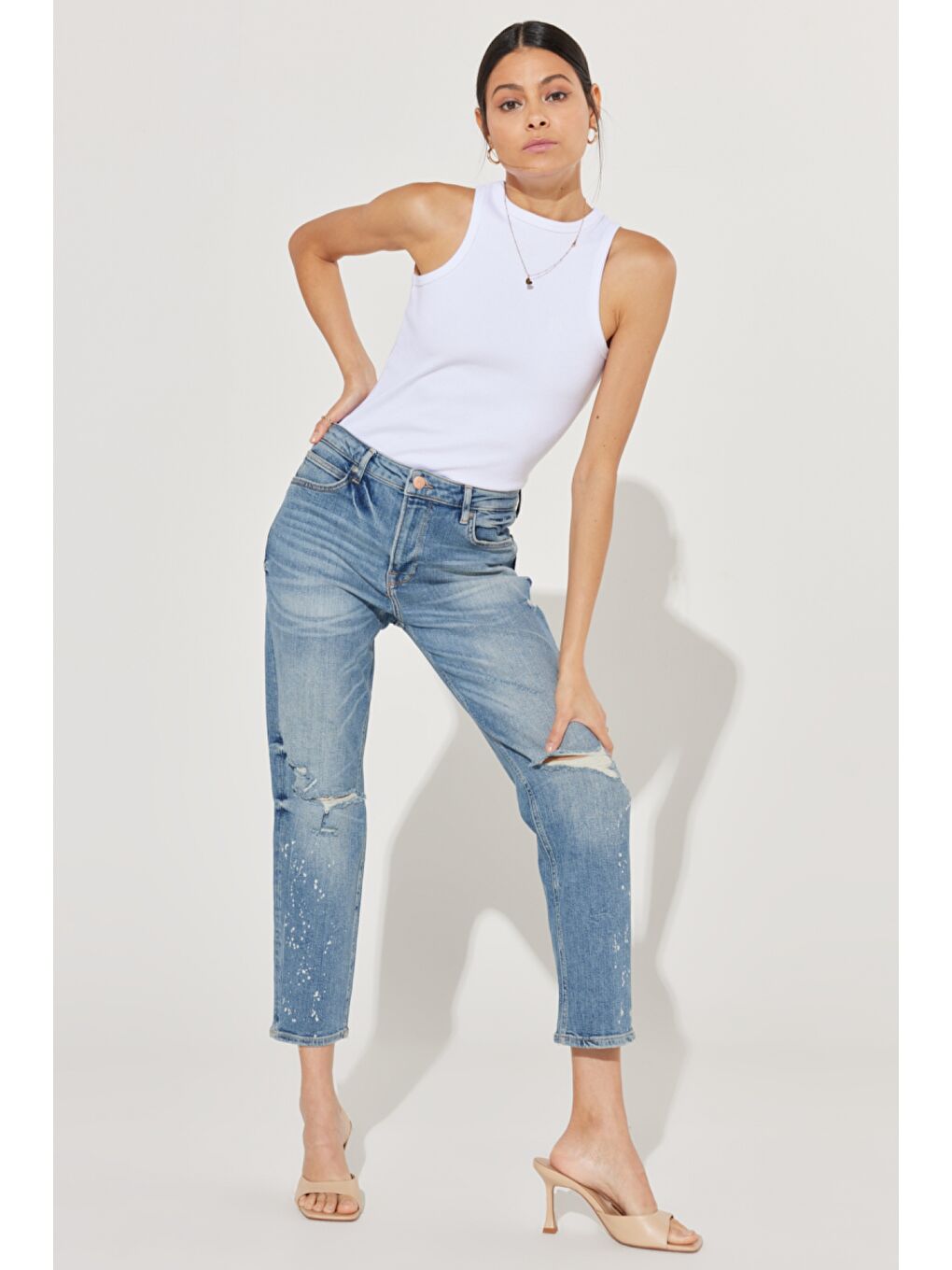 İndigo Carol Cropped Straight Fit Yüksek Bel Esnek Jean Jean Pantolon-2