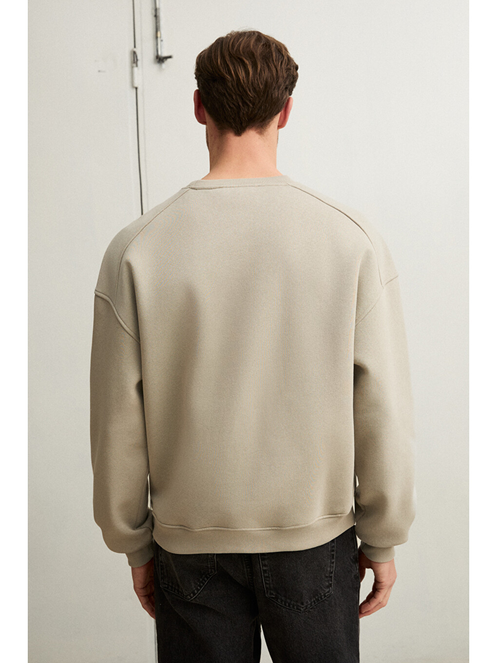Coyotes Erkek Bisiklet Yaka Kangru Cepli Organik Pamuk Regular Fit Açık Haki Sweatshirt-6