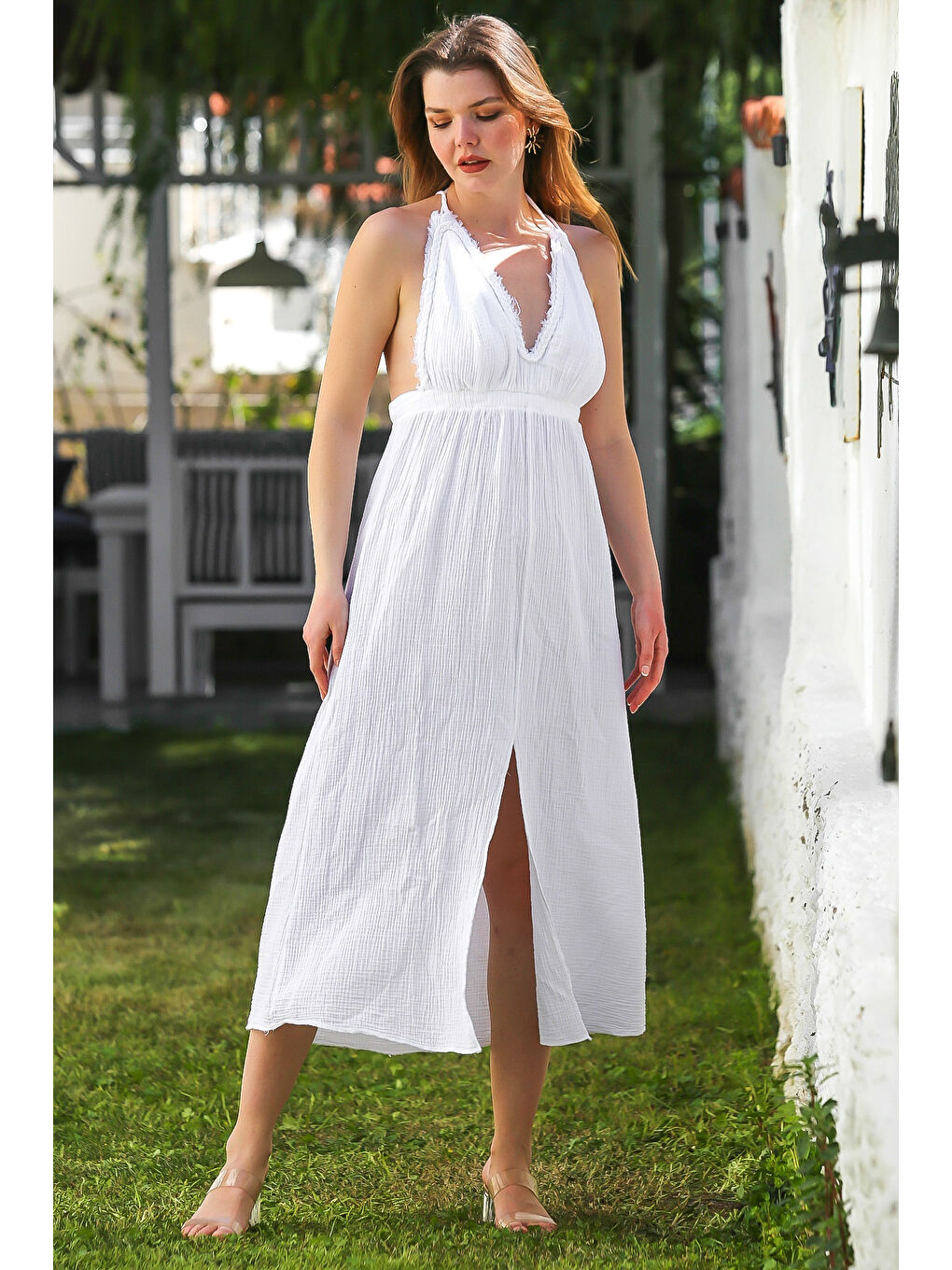 Chiccy Beyaz Yıkamalı Casual Dokuma Elbise 135 60 - 1