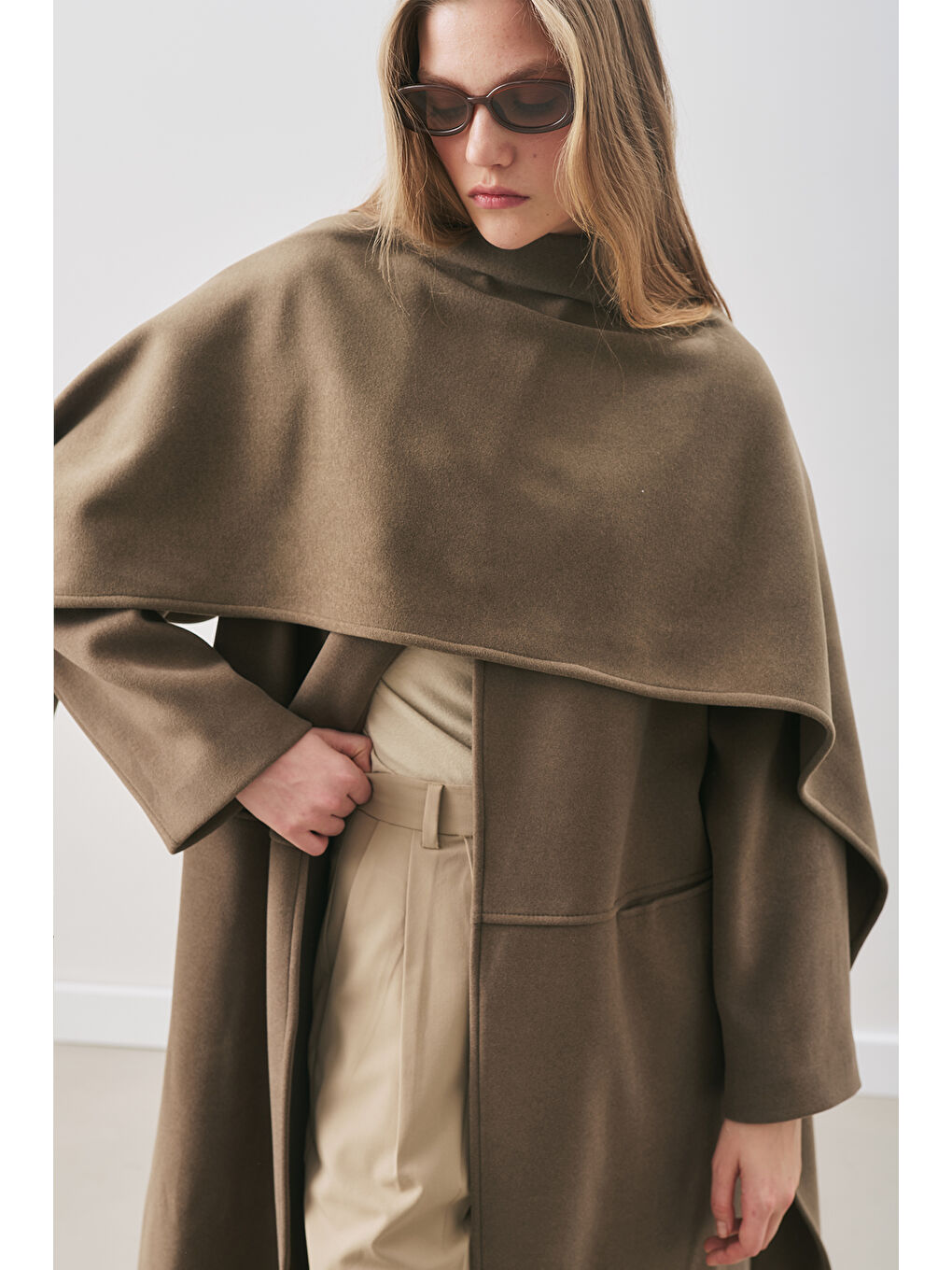 Soft Kaşe Atkılı Kaban Haki-4