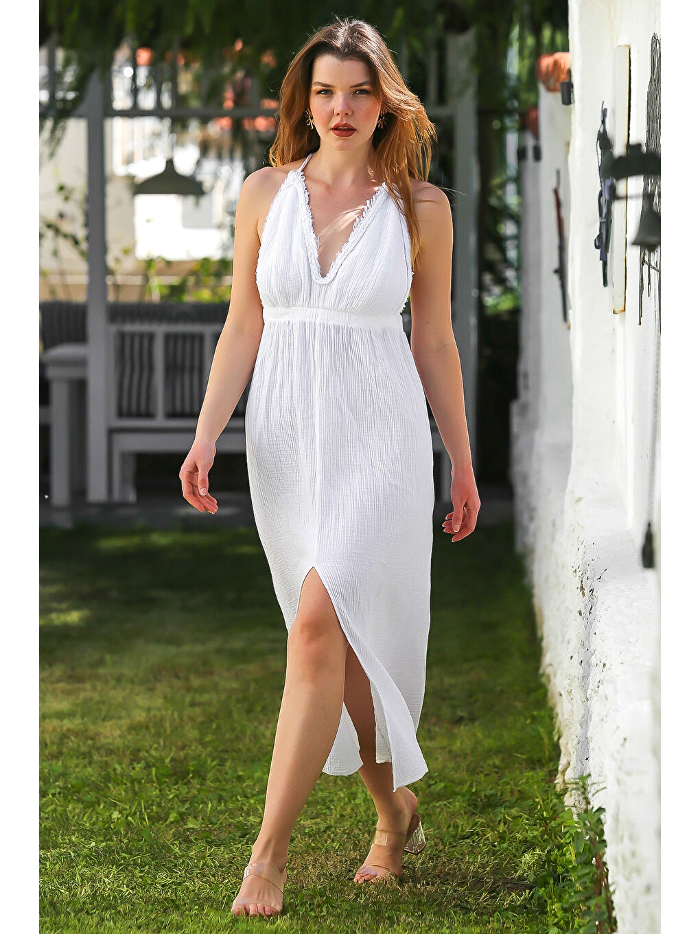 Chiccy Beyaz Yıkamalı Casual Dokuma Elbise 135 60 - 4