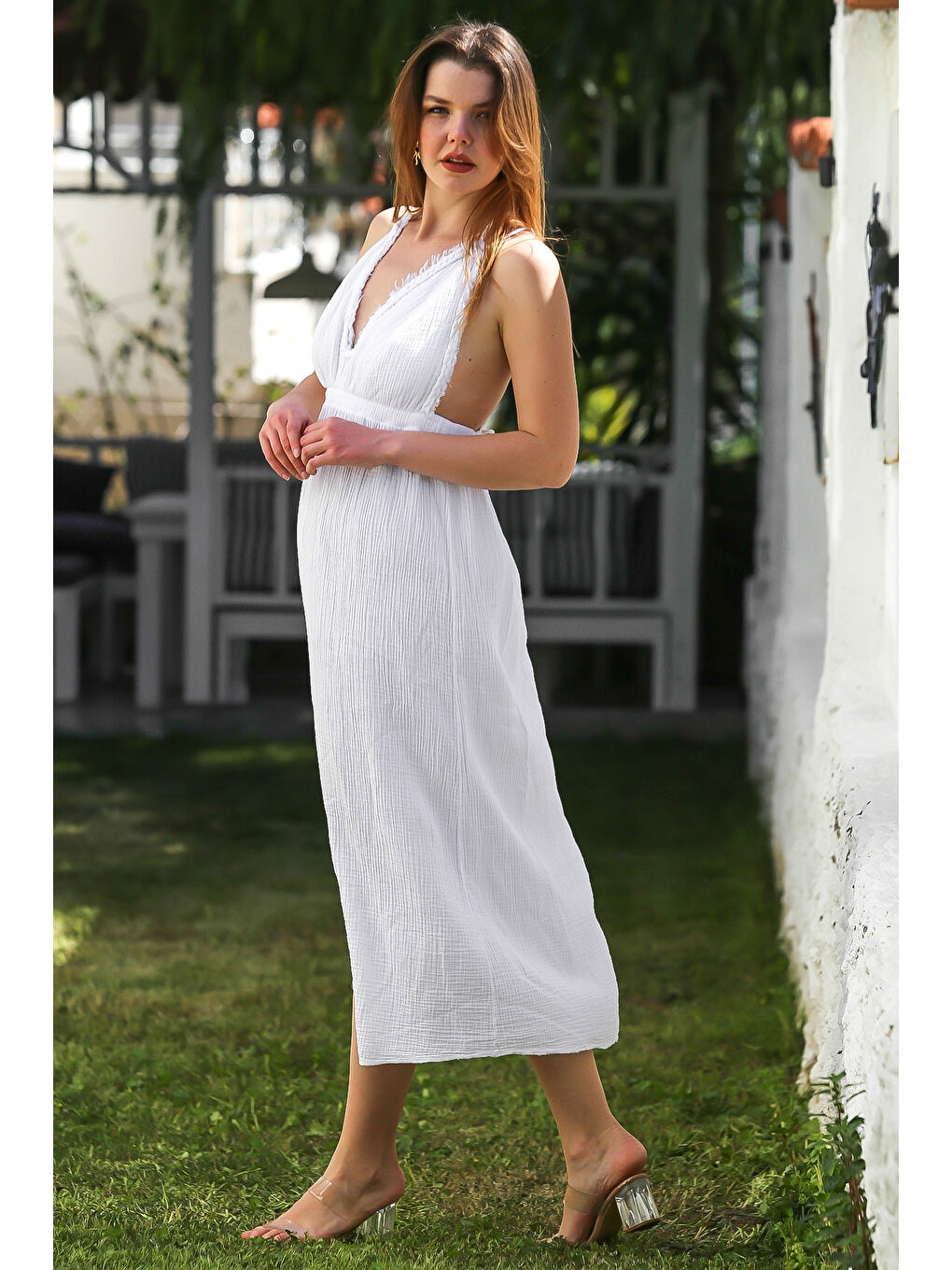 Chiccy Beyaz Yıkamalı Casual Dokuma Elbise 135 60 - 5