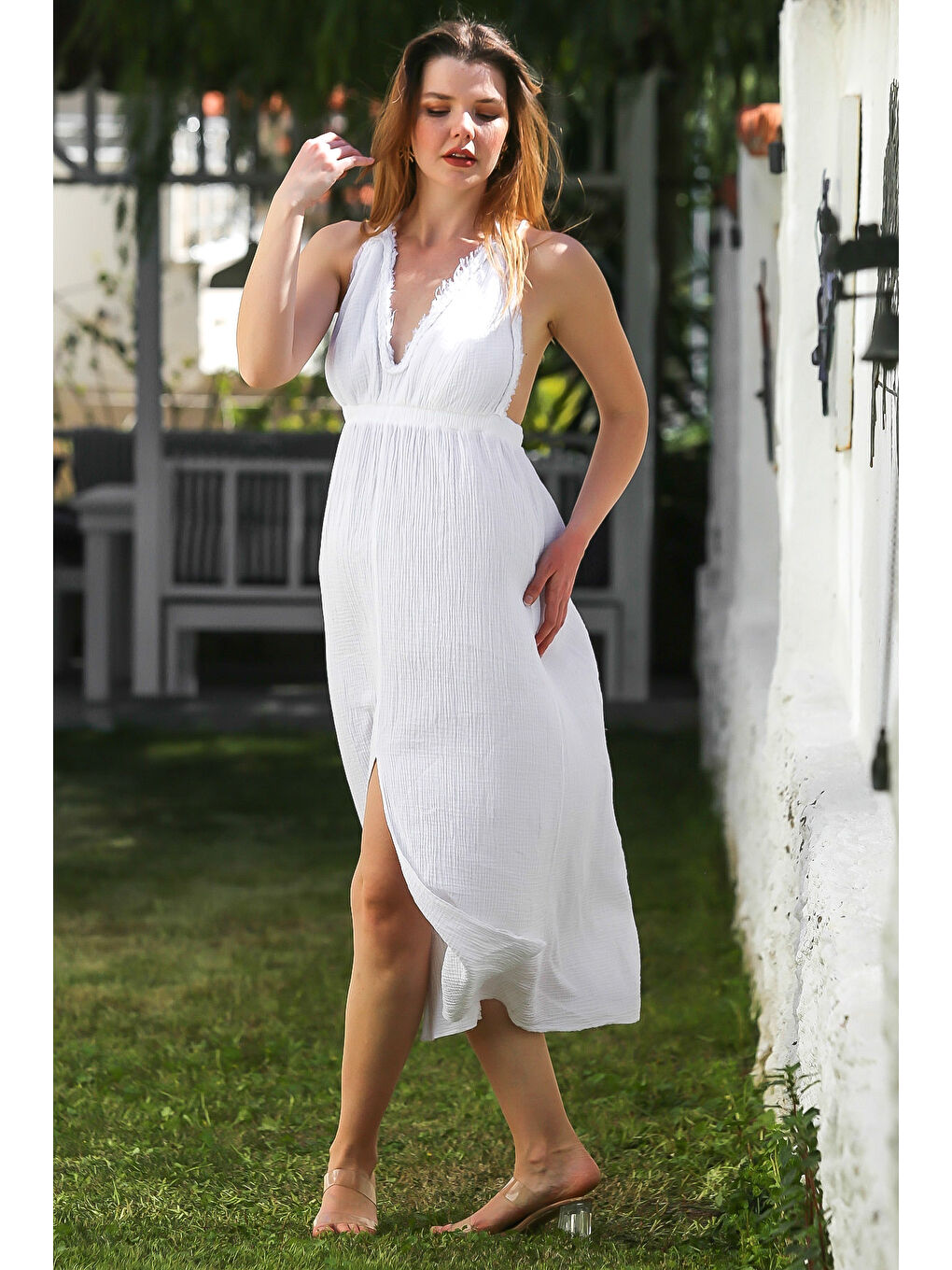 Chiccy Beyaz Yıkamalı Casual Dokuma Elbise 135 60 - 6