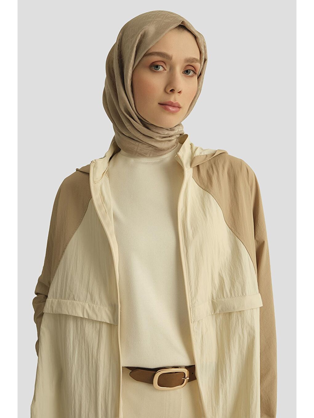 Colorblock Yağmurluk 25Yt539 Bej