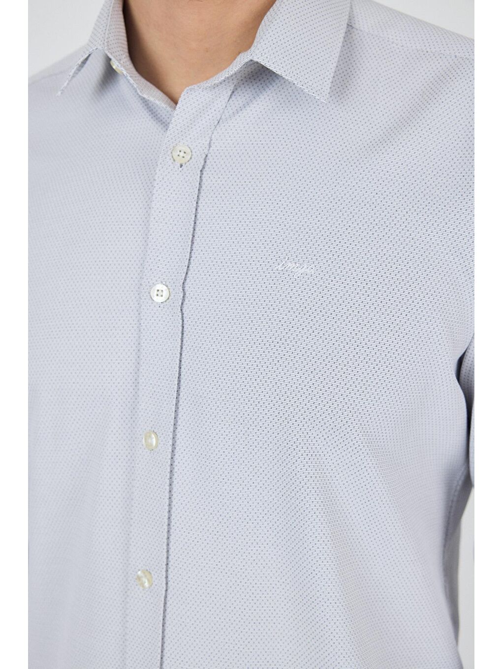 Siyah Uzun Kol Desenli Armürlü Sert Yaka Cepsiz Pamuklu Classic Slim Fit Gömlek 1004250184-3