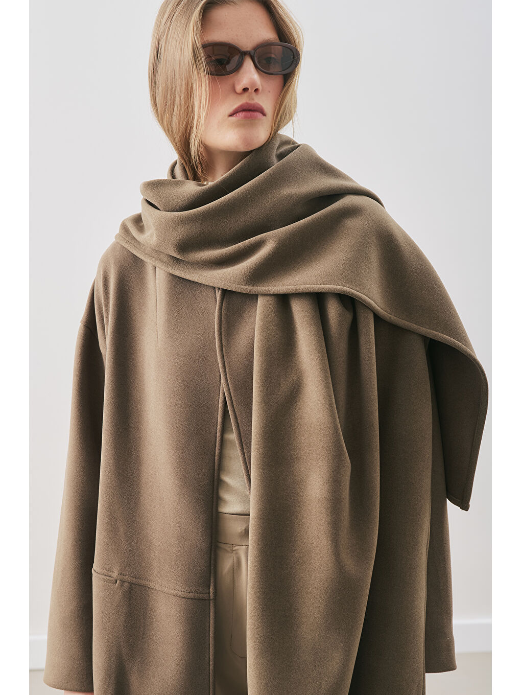 Soft Kaşe Atkılı Kaban Haki-6