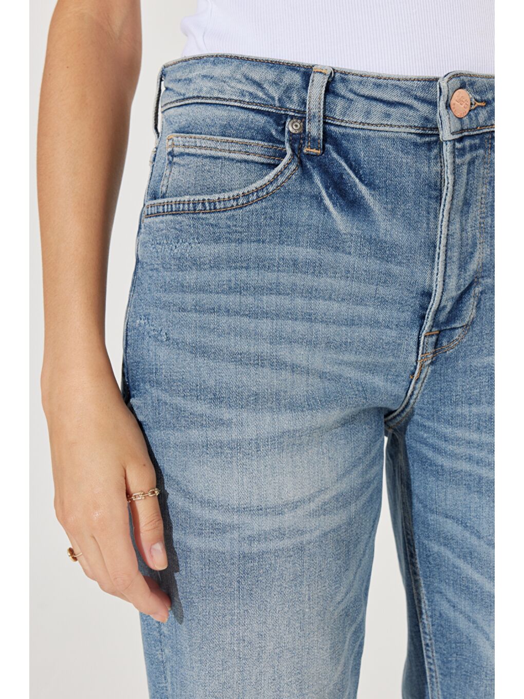 İndigo Carol Cropped Straight Fit Yüksek Bel Esnek Jean Jean Pantolon-4