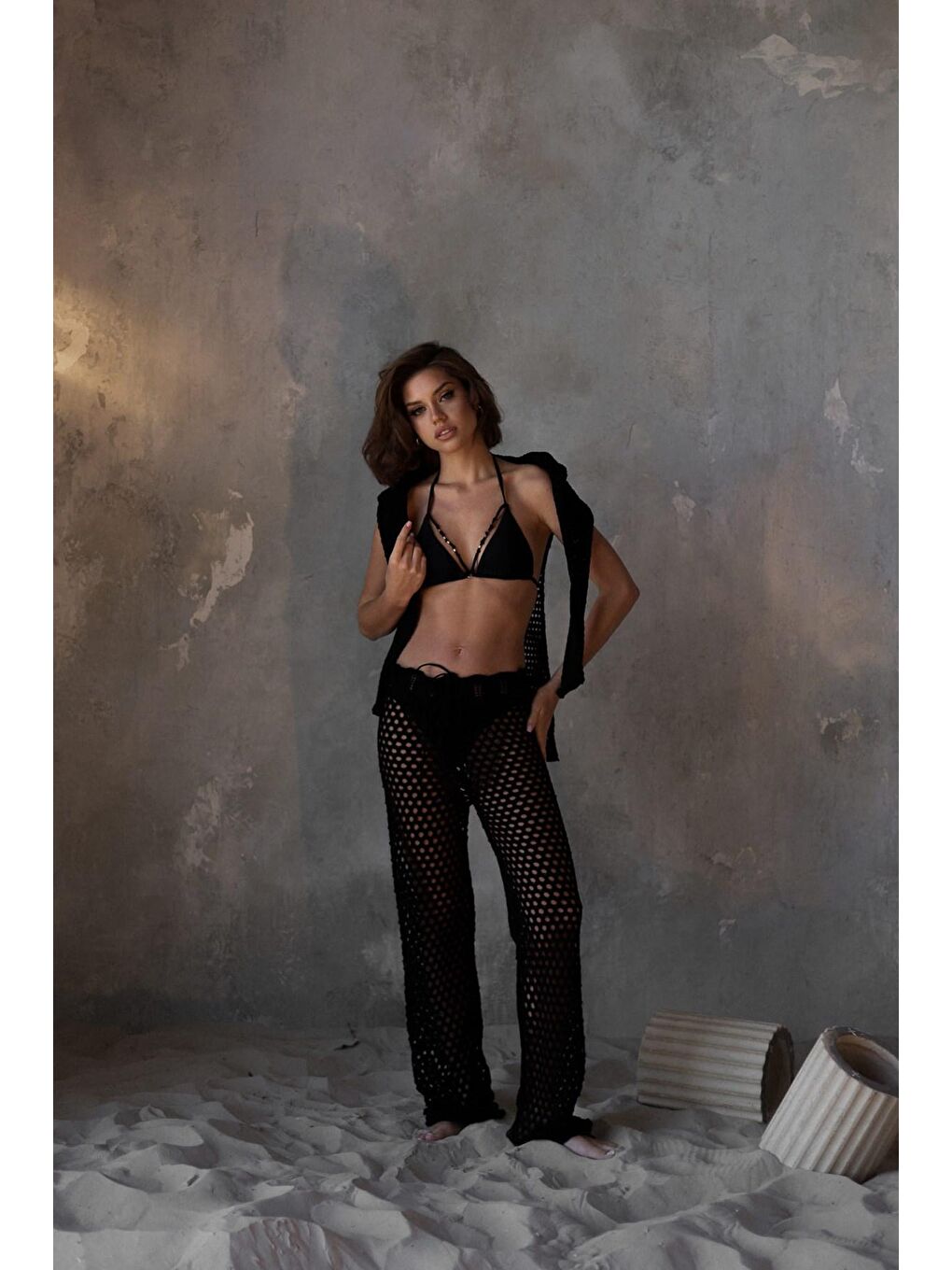 Texas Bağcıklı Siyah Ajur Pantolon