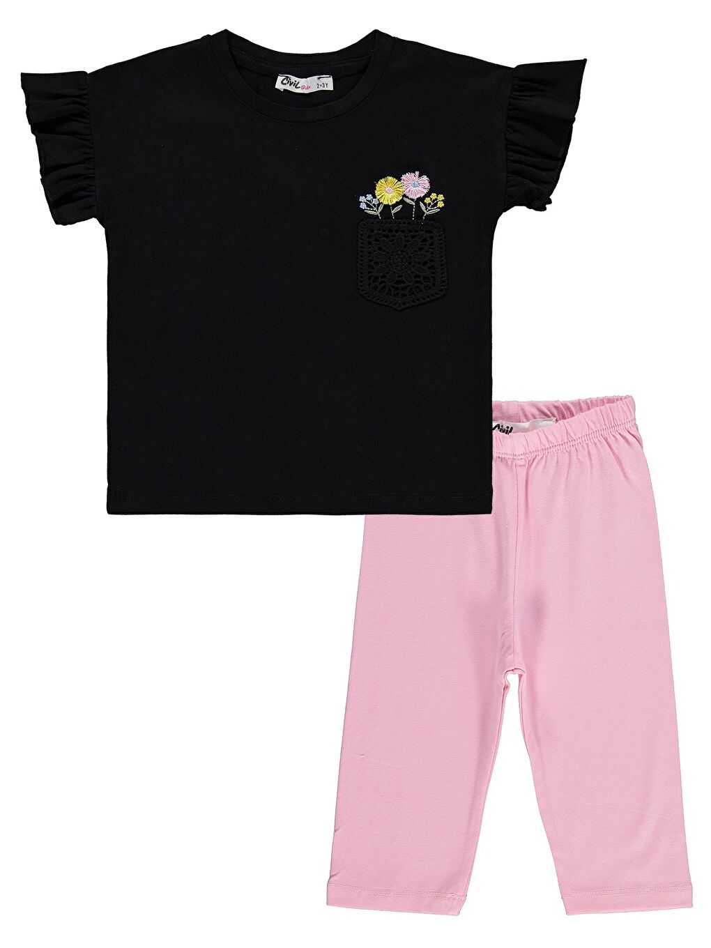 Girls Fiyonklu 2-5 Yaş Takım - Siyah-1